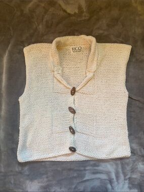 RICO Cream Knit Button-Up Sweater Vest